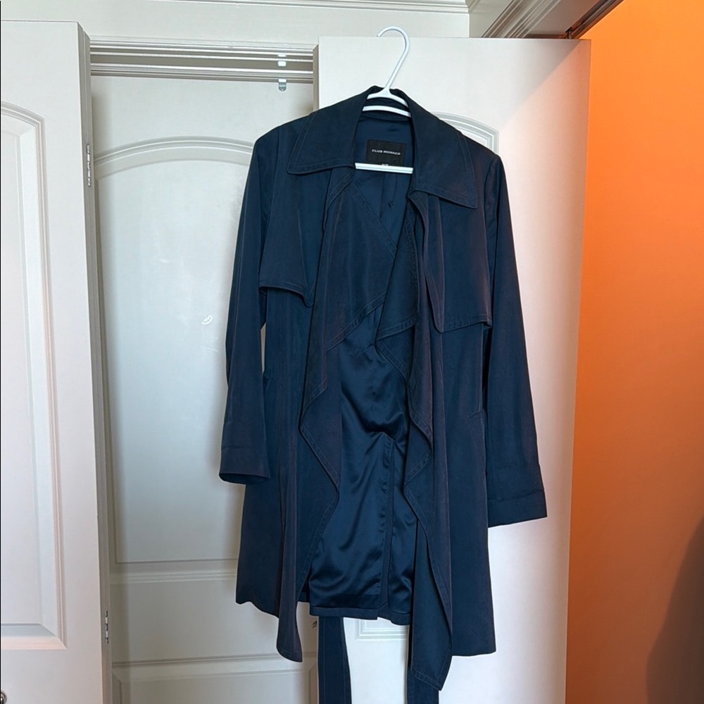 Navy Draped Trench Coat